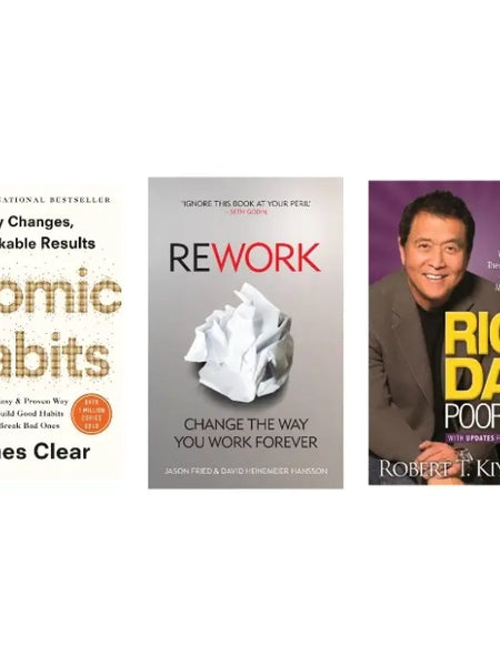 Atomic Habits, Rework, Rich Dad Poor Dad 3 Book Set