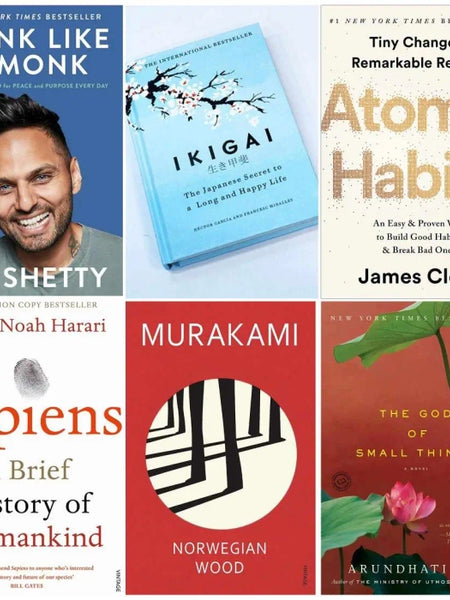 Think like monk , Ikigai , Atomic Habits , Sapiens , Norwegian wood , The god of small Things 6 book set
