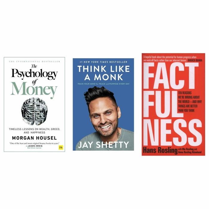 3 Book set ( Psychology of money , Think like monk , Factfulness )