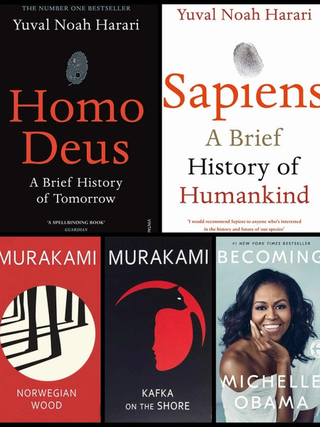 Diverse Perspectives Collection - A Rich 5-Book Set! Homo Deus , Sapiens , Norwegian wood , Kafka on the shore , Becoming