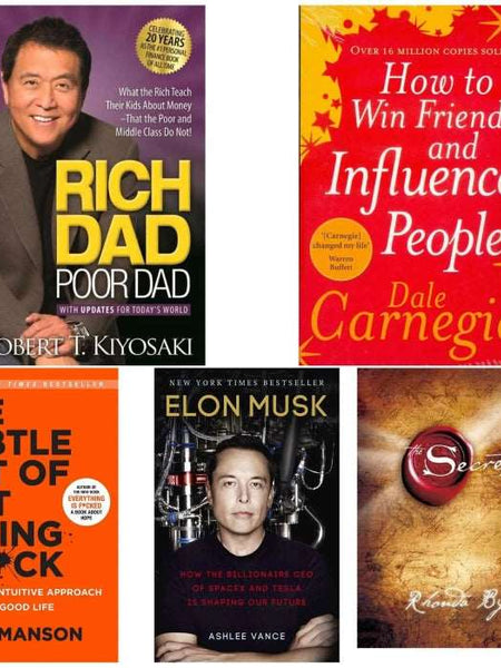 5 book set ( Rich dad poor dad , How to win friends and influence people , The subtle art of not giving Fuck , Elon musk , The secret )