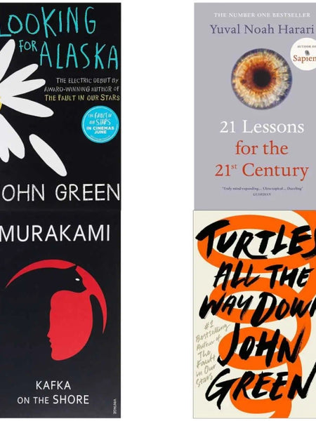 4 Book set ( Looking for Alaska , 21 lessons for 21st century , Kafka on the shore , Turtles all the way down )