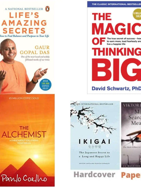 5 book set ( Life's amazing secrets , The magic of thinking Big , The Alchemist , Ikigai , Man's search for meaning )