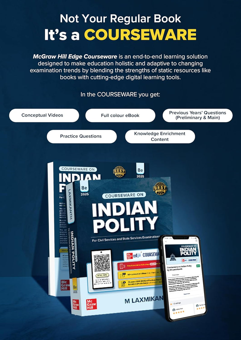 Indian Polity Courseware (English), 8e by M Laxmikanth for UPSC 2026 | 40+ Conceptual Videos | Colour eBook | Solved 13 Years Prelims PYQs (2013-25) | 12 Years Main Exam Questions | Practice Questions
