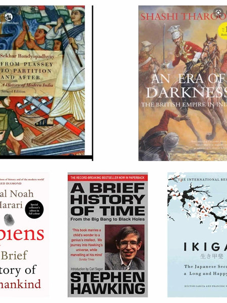 Timeless Wisdom Collection: From Plassey to Partition, The Era of Darkness, Sapiens, A Brief History of Time, Ikigai 5-Book Set