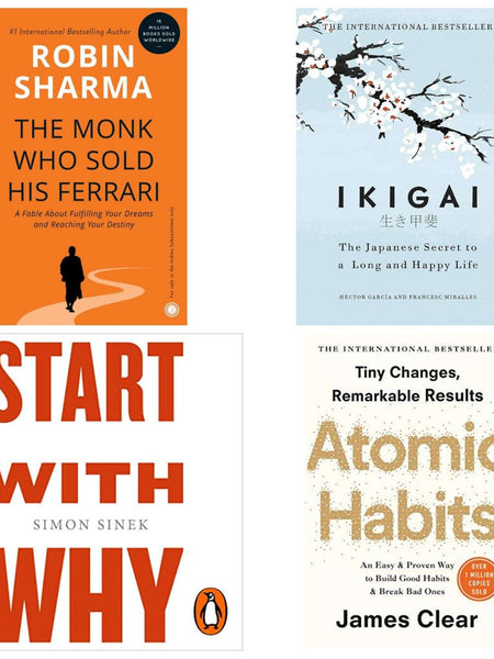 Atomic Habits , Start with why , Ikigai , The monk who sold his Ferrari 4 book set