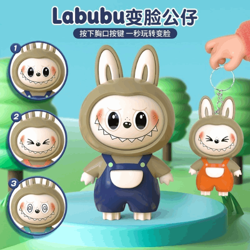 Labubu Pendant Trendy Play Rotating Face Changing Decompression Toys Keychains