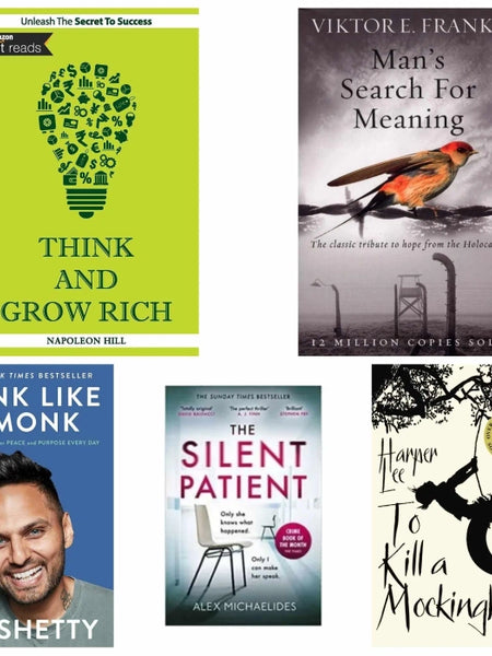 Think and grow rich ,Man's search for meaning , Think like monk , Silent Patient , To kill a mockingbird 5 book set
